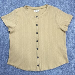 Madewell Top Womens Large Short Sleeve Cropped Ribbed Button Front Golden Yellow